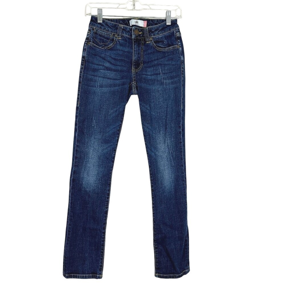 Cabi High Straight Jeans Women's‎ Size 0 Medium Wash Distressed Stretch Denim